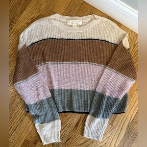 Saltwater Luxe Women’s Multicolor Striped Crochet Knit Lightweight Sweater